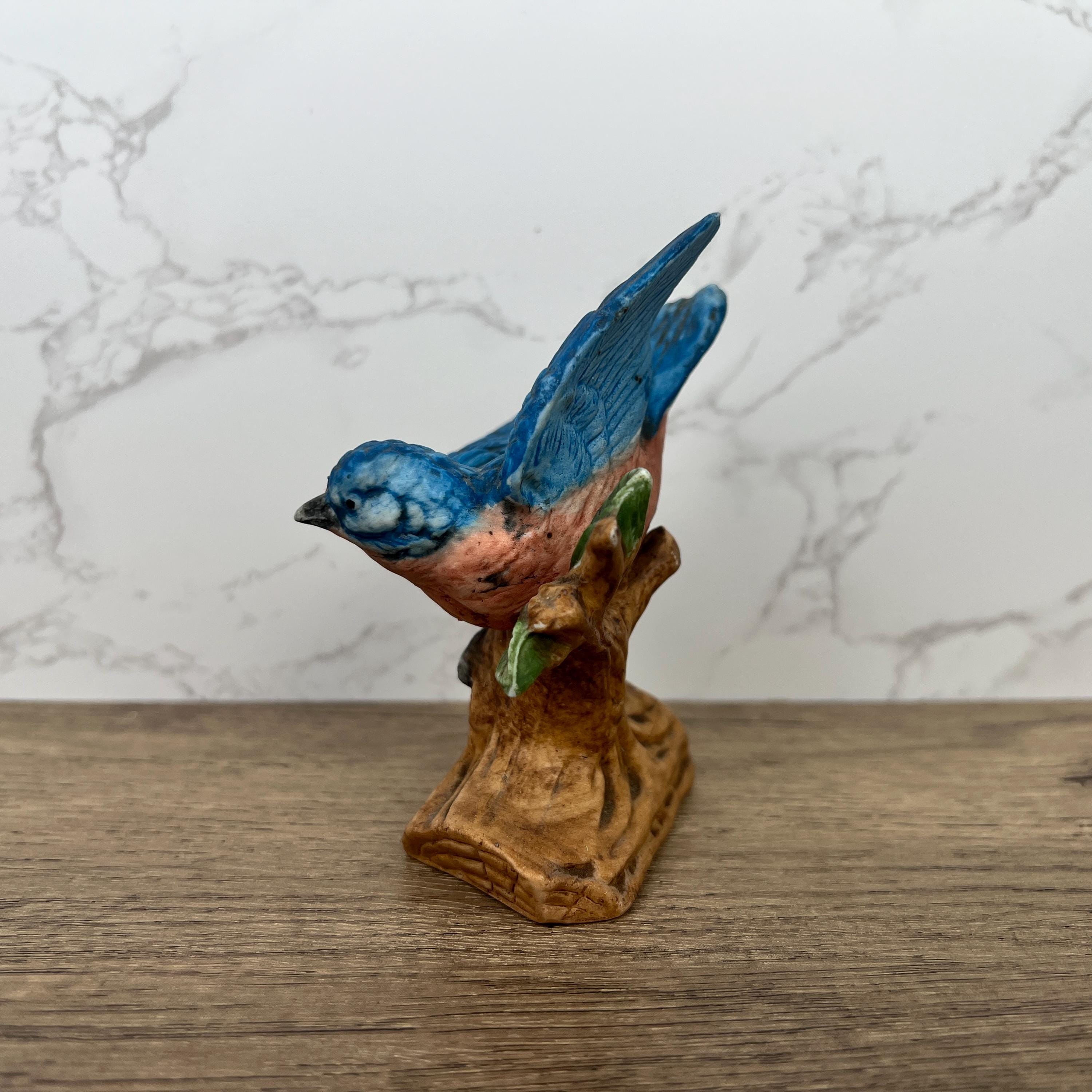 Vintage Blue Jay Figurine, Hand Painted Porcelain Bird Ornament