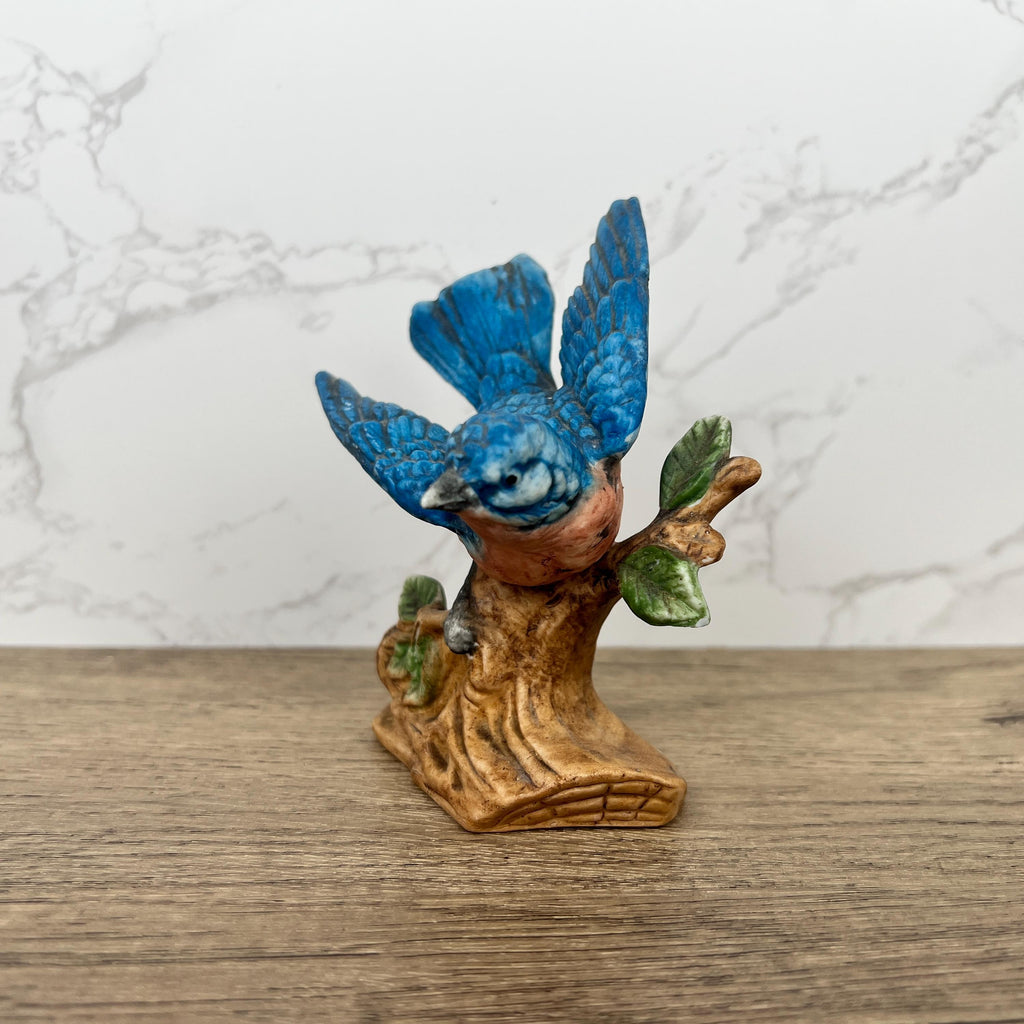 Vintage Blue Jay Figurine, Hand Painted Porcelain Bird Ornament