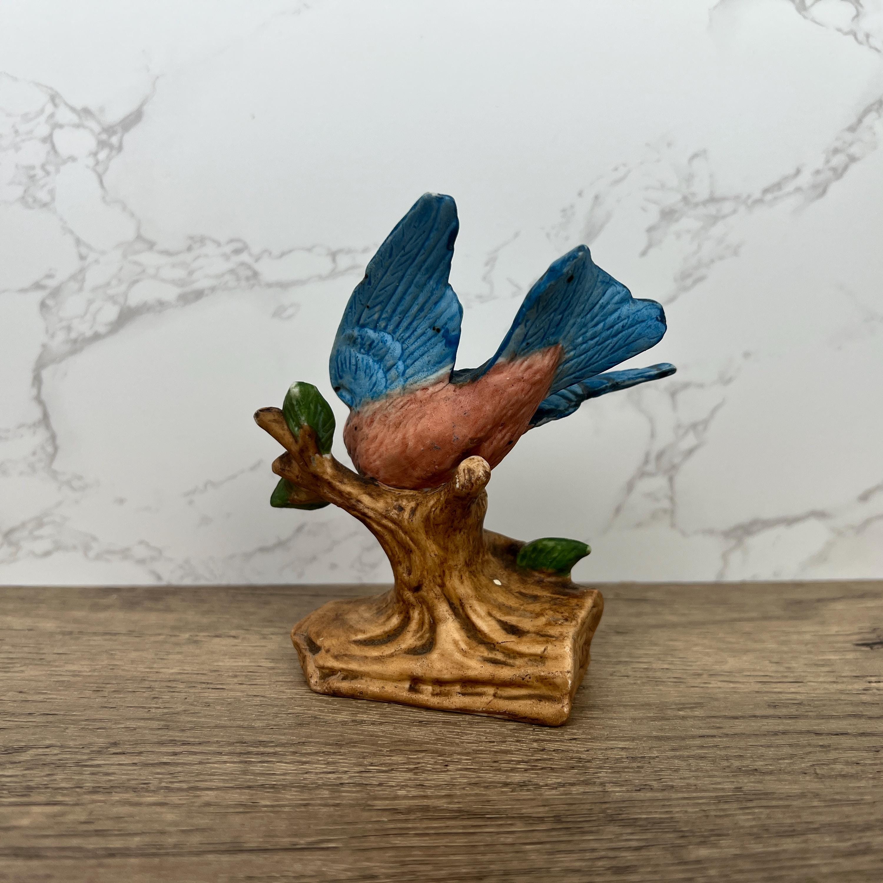 Vintage Blue Jay Figurine, Hand Painted Porcelain Bird Ornament