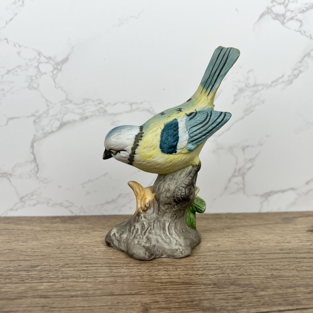 Vintage Hand Painted Porcelain Blue Tit Bird Figurine, Cottage Decoration