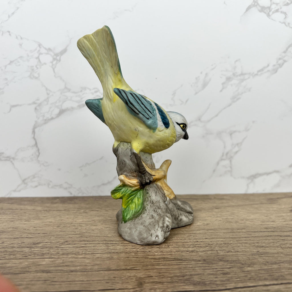 Vintage Hand Painted Porcelain Blue Tit Bird Figurine, Cottage Decoration