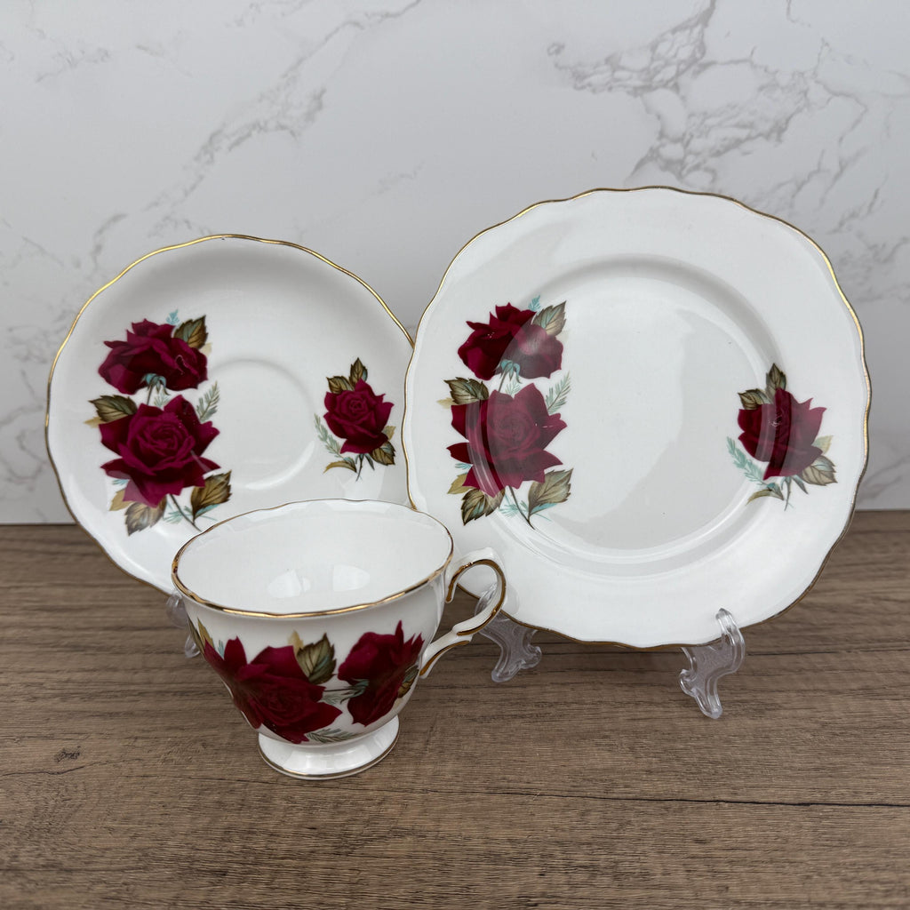 Royal Vale Bone China Tea Cup Trio, Red Rose, Made in England