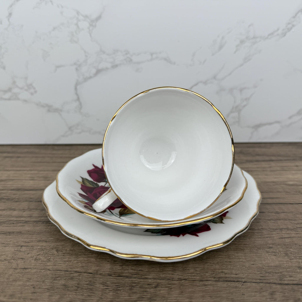 Royal Vale Bone China Tea Cup Trio, Red Rose, Made in England
