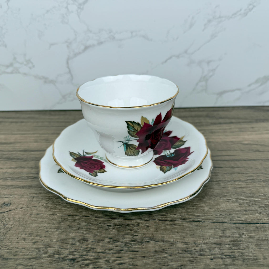 Royal Vale Bone China Tea Cup Trio, Red Rose, Made in England