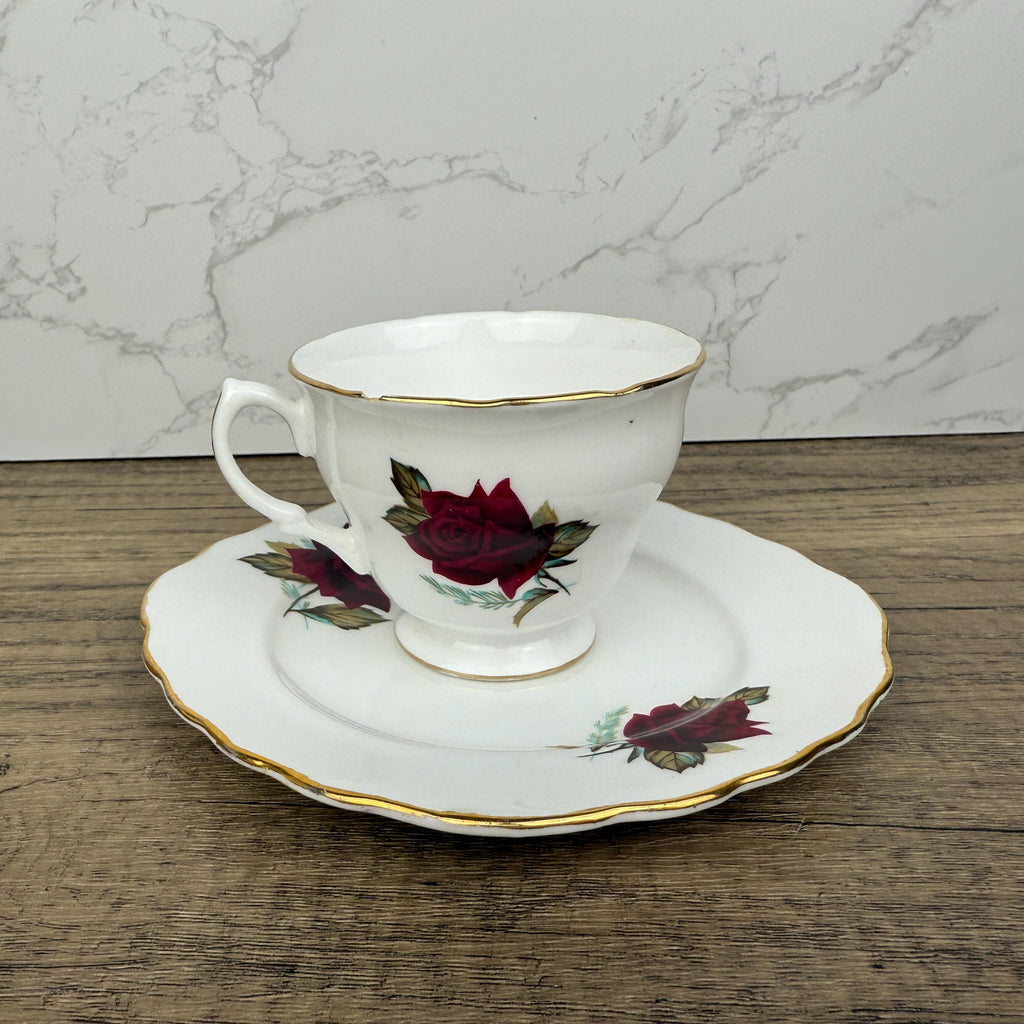 Royal Vale Red Rose Tea Cup and Side Plate, English Bone China
