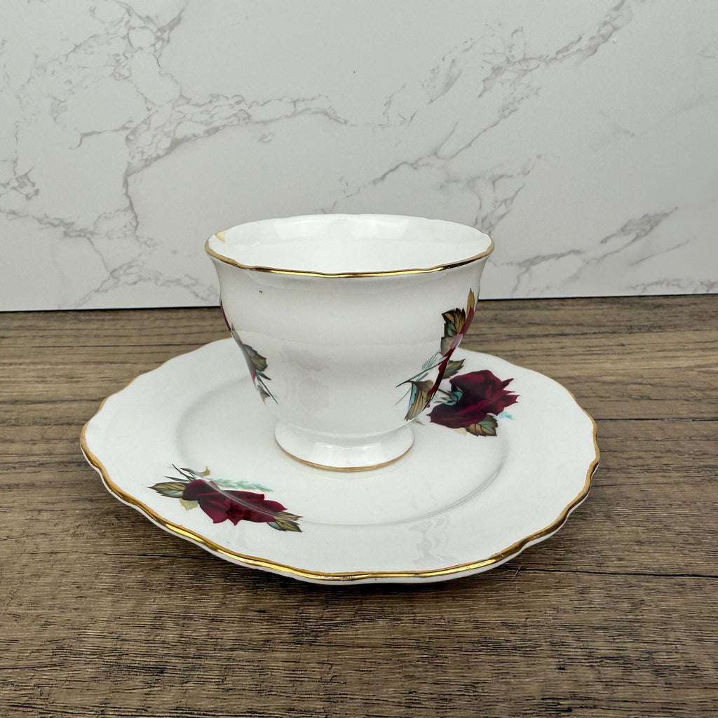 Royal Vale Red Rose Tea Cup and Side Plate, English Bone China