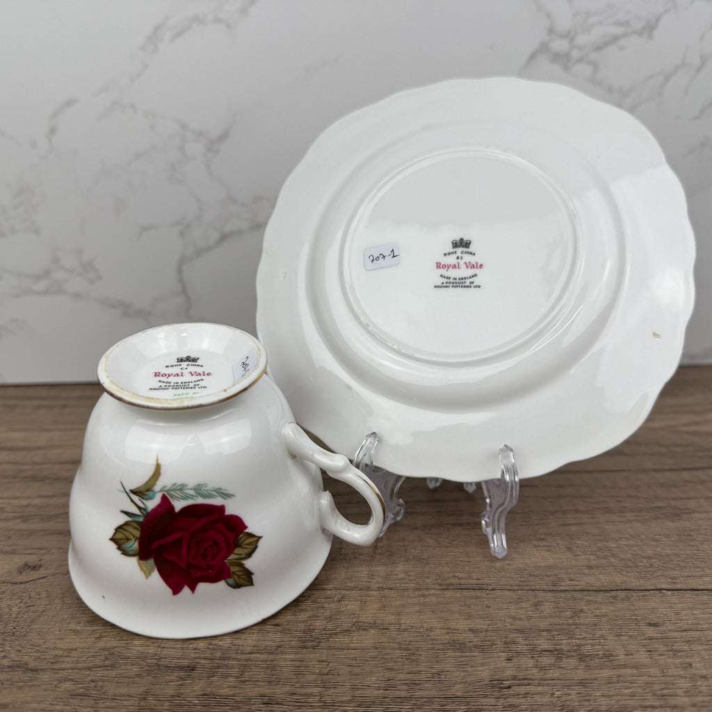 Royal Vale Red Rose Tea Cup and Side Plate, English Bone China
