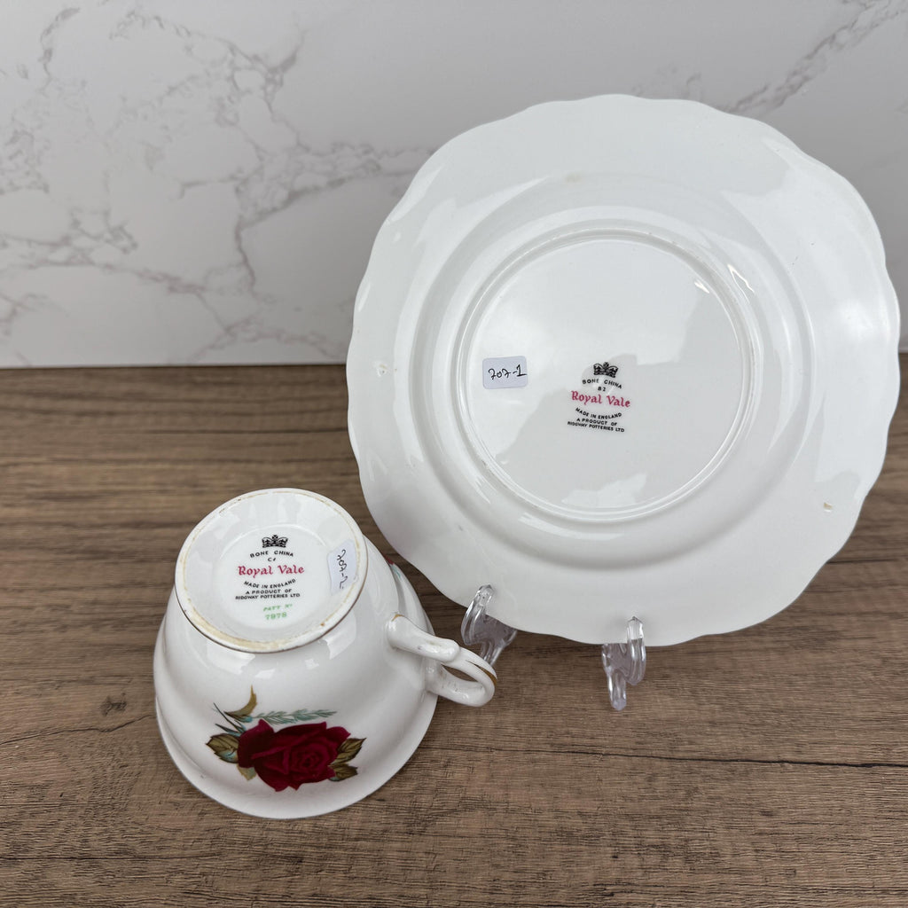 Royal Vale Red Rose Tea Cup and Side Plate, English Bone China
