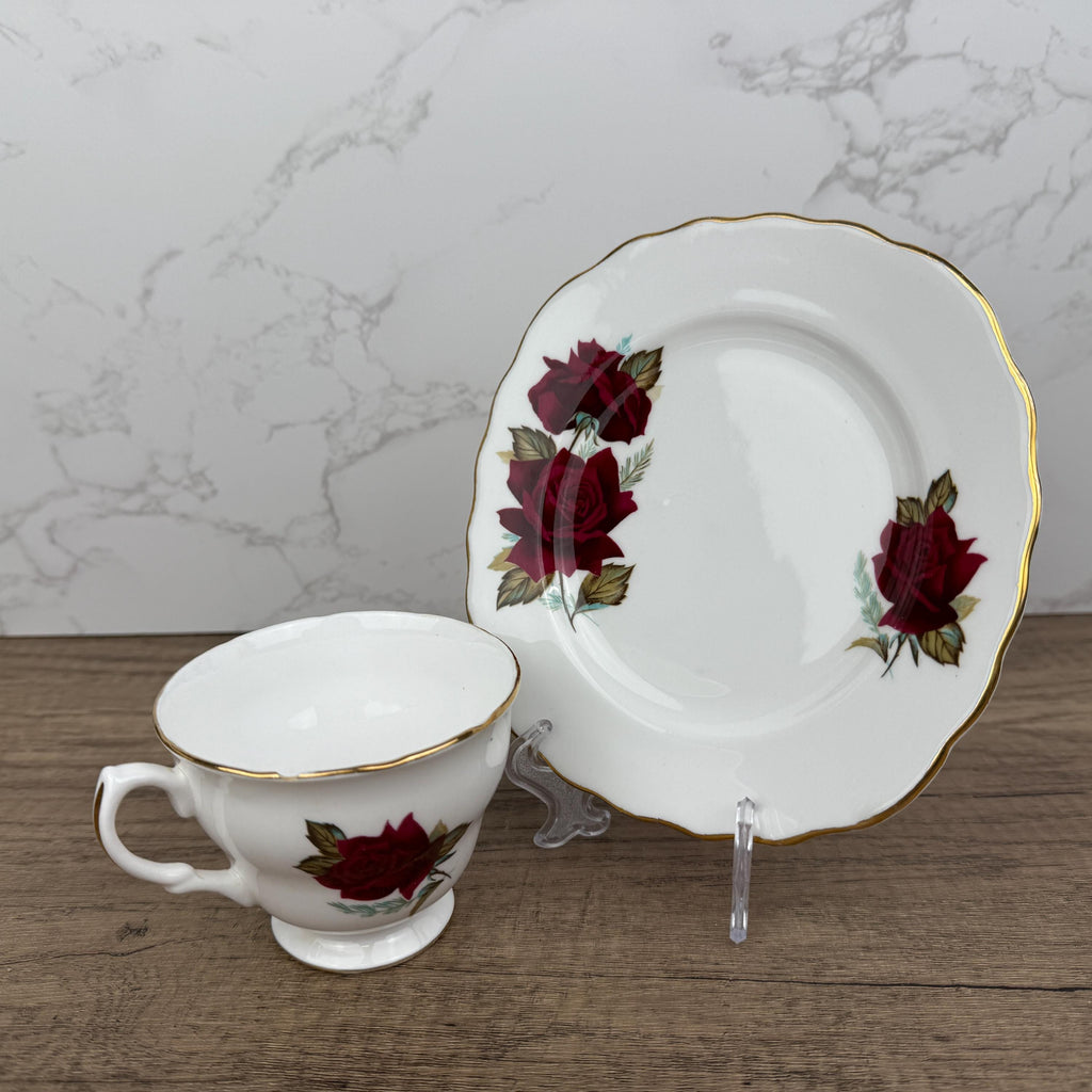 Royal Vale Red Rose Tea Cup and Side Plate, English Bone China