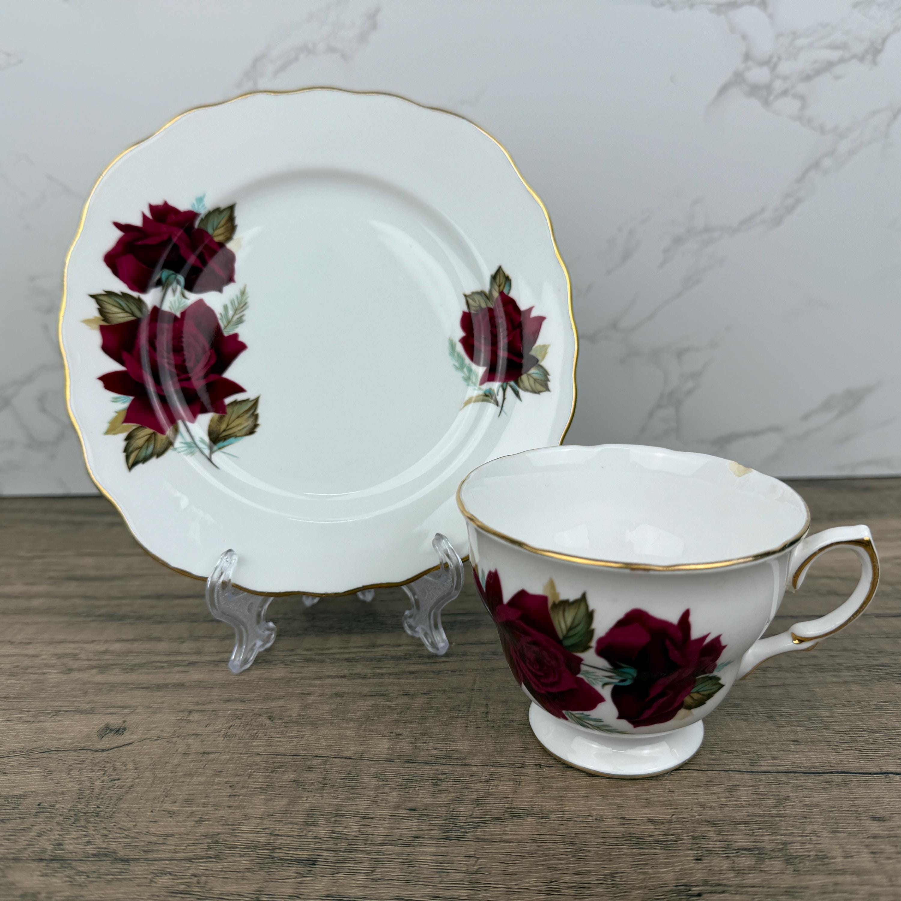 Royal Vale Red Rose Tea Cup and Side Plate, English Bone China