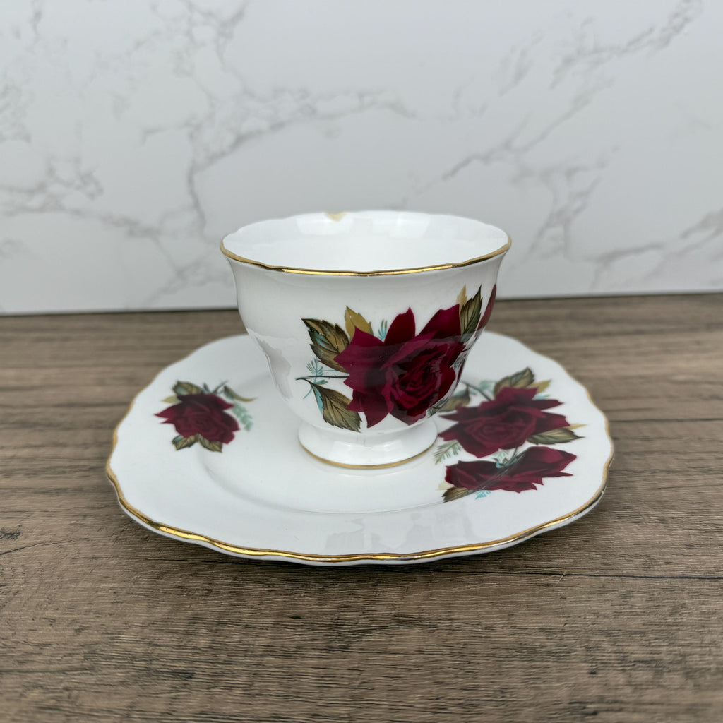 Royal Vale Red Rose Tea Cup and Side Plate, English Bone China