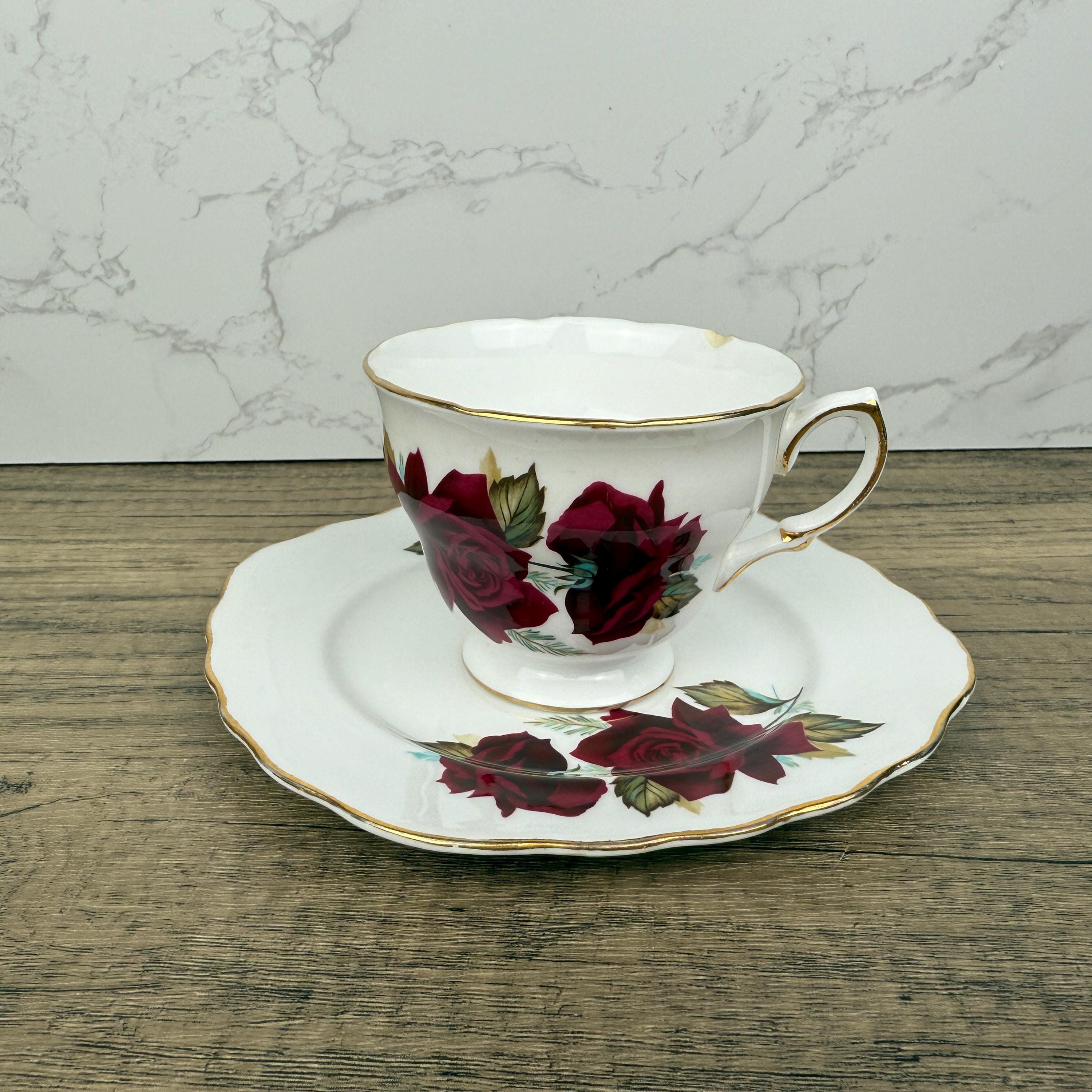 Royal Vale Red Rose Tea Cup and Side Plate, English Bone China