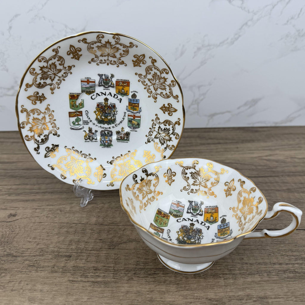 Vintage Paragon Bone China Teacup and Saucer, Canada Coat of Arms, Made in England
