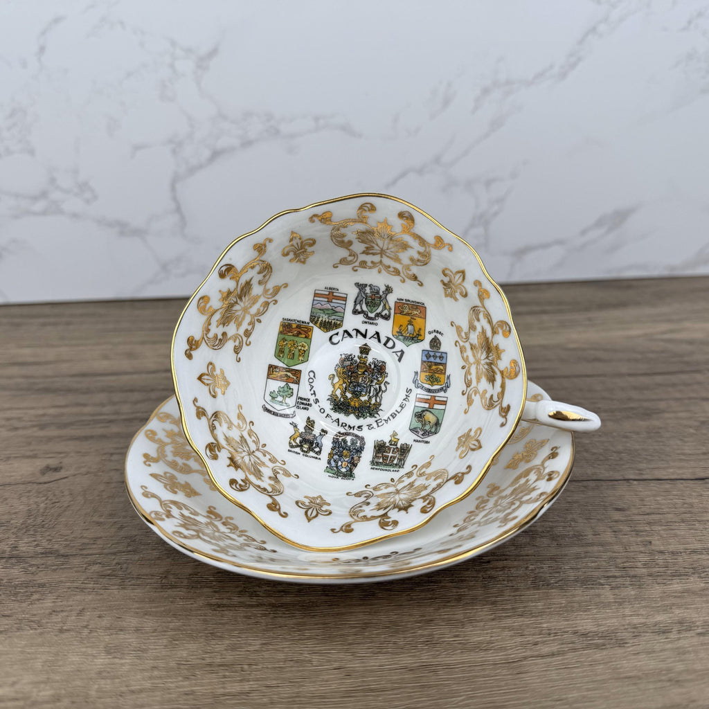 Vintage Paragon Bone China Teacup and Saucer, Canada Coat of Arms, Made in England