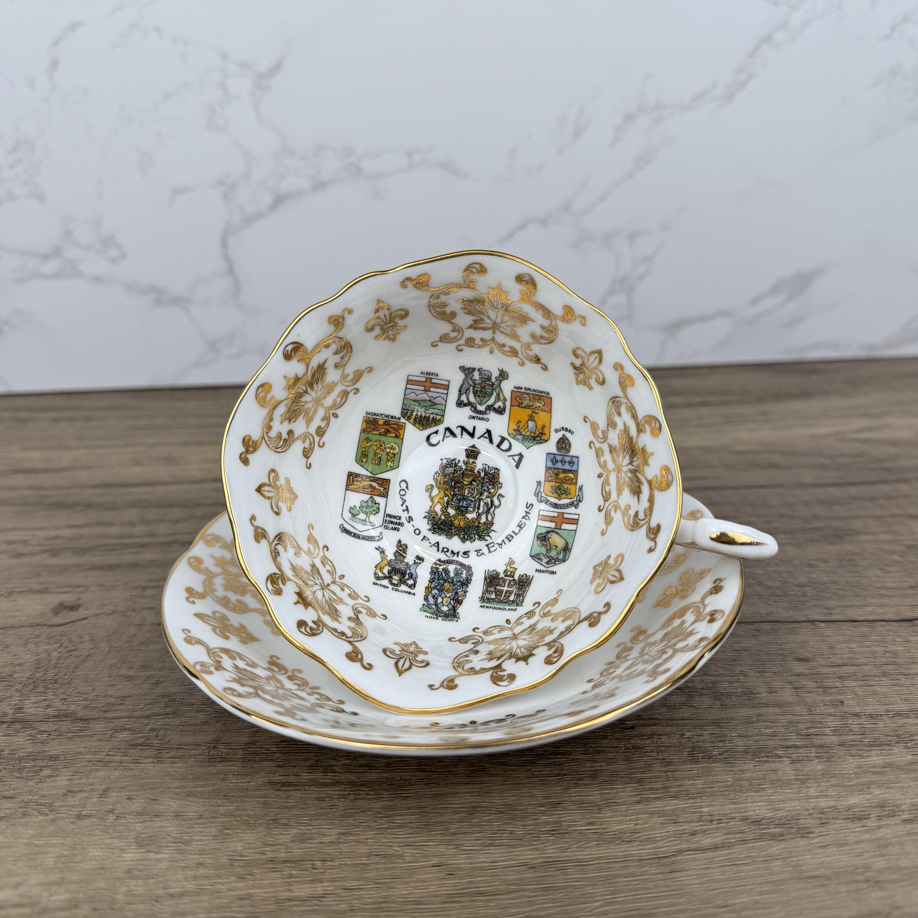Vintage Paragon Bone China Teacup and Saucer, Canada Coat of Arms, Made in England
