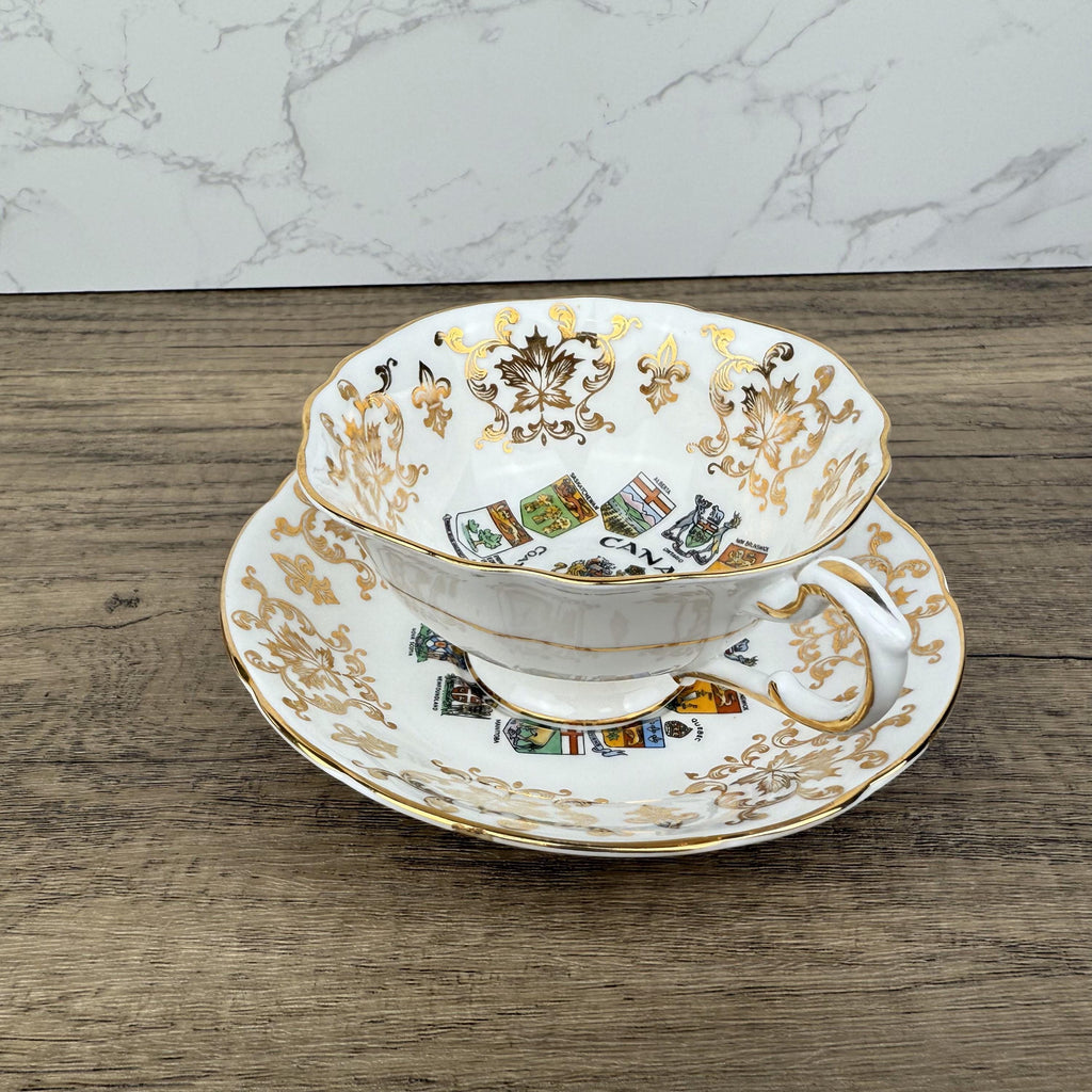 Vintage Paragon Bone China Teacup and Saucer, Canada Coat of Arms, Made in England