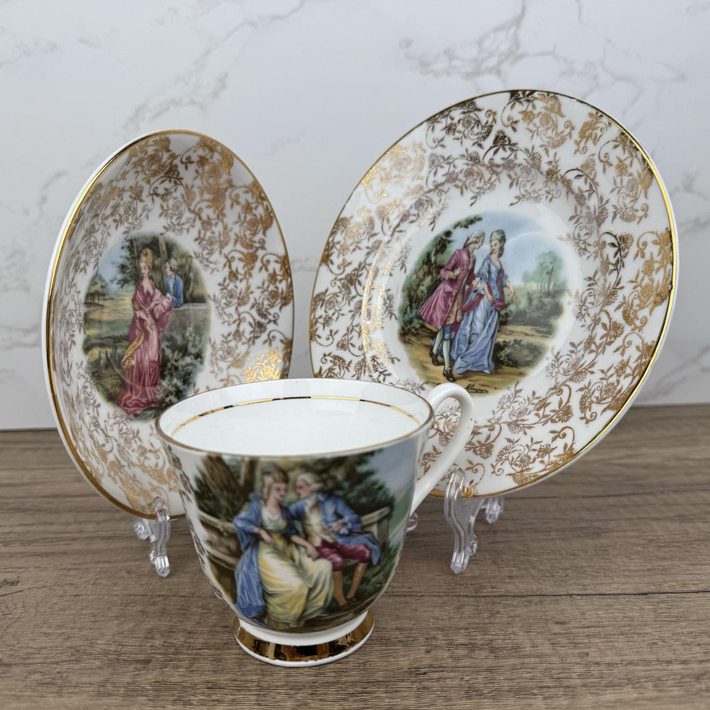Vintage Aynsley Bone China Trio, Regency Couple, 22 ct Gold Tea Cup