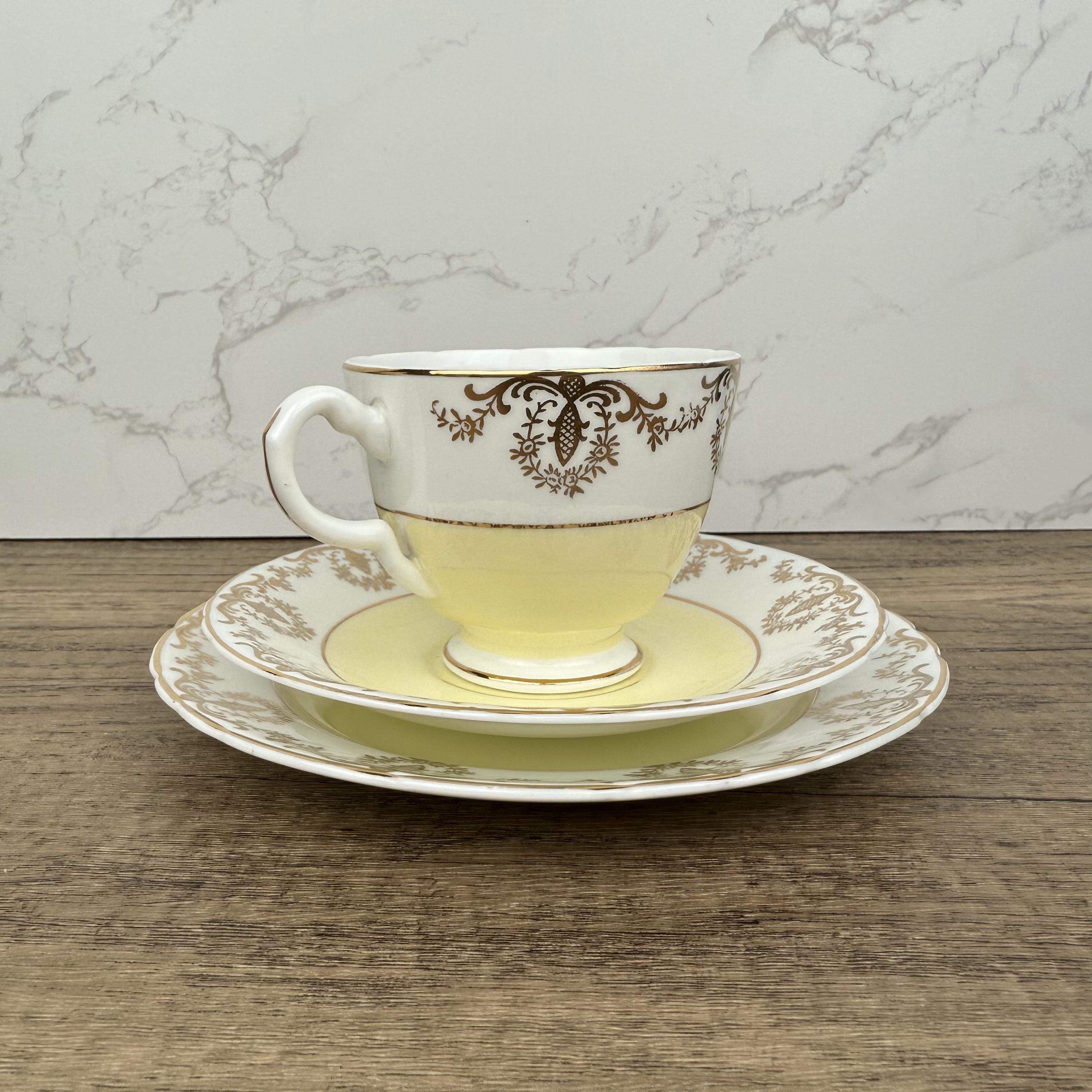 Vintage Cream & Gold Bone China Tea Cup Trio, Housewarming Gift
