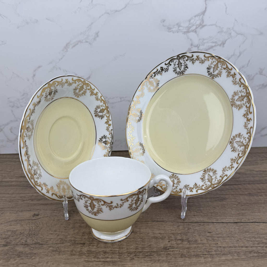 Vintage Cream & Gold Bone China Tea Cup Trio, Housewarming Gift