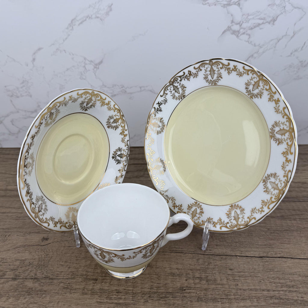 Vintage Cream & Gold Bone China Tea Cup Trio, Housewarming Gift