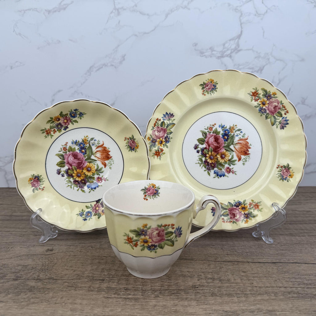 Vintage Edinburgh Castle Porcelain Tea Cup Trio, Floral Tea Set