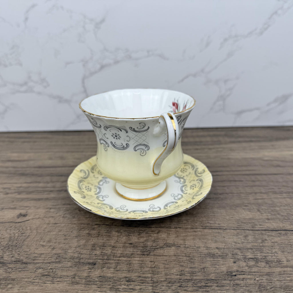 Vintage Paragon Fine Bone China Teacup and Saucer, Floral Yellow Decor