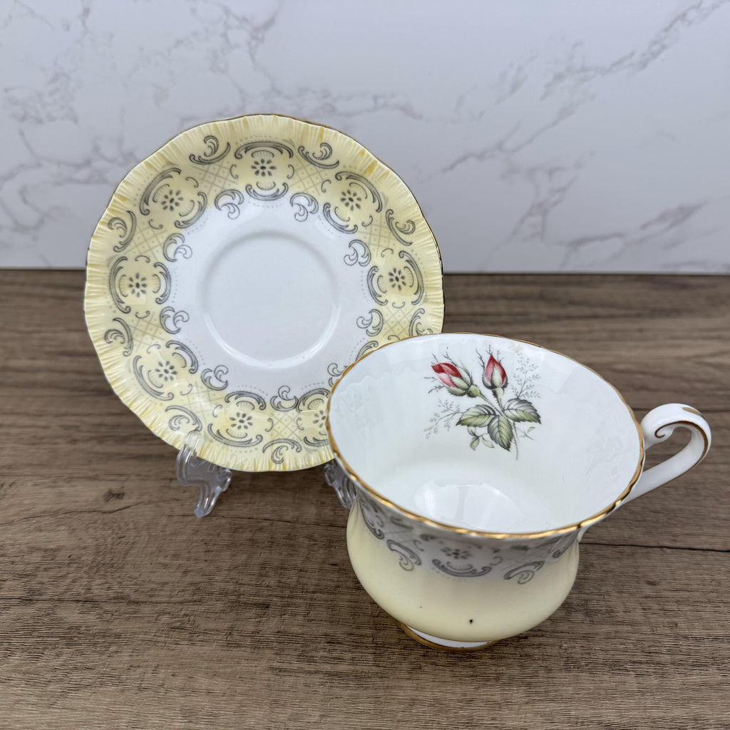 Vintage Paragon Fine Bone China Teacup and Saucer, Floral Yellow Decor