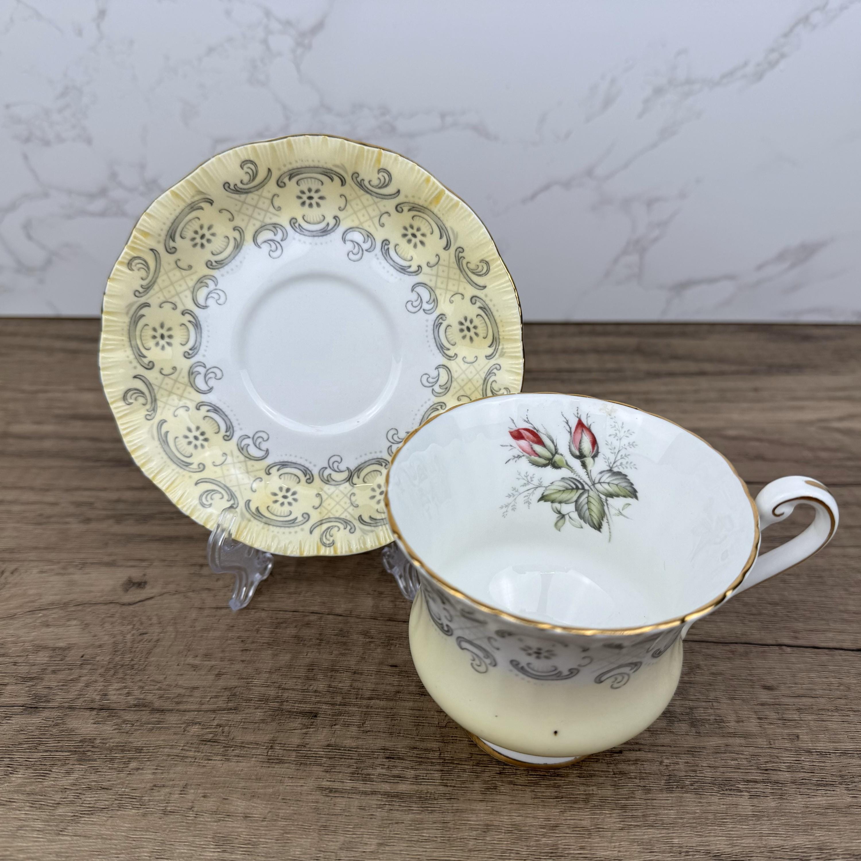 Vintage Paragon Fine Bone China Teacup and Saucer, Floral Yellow Decor
