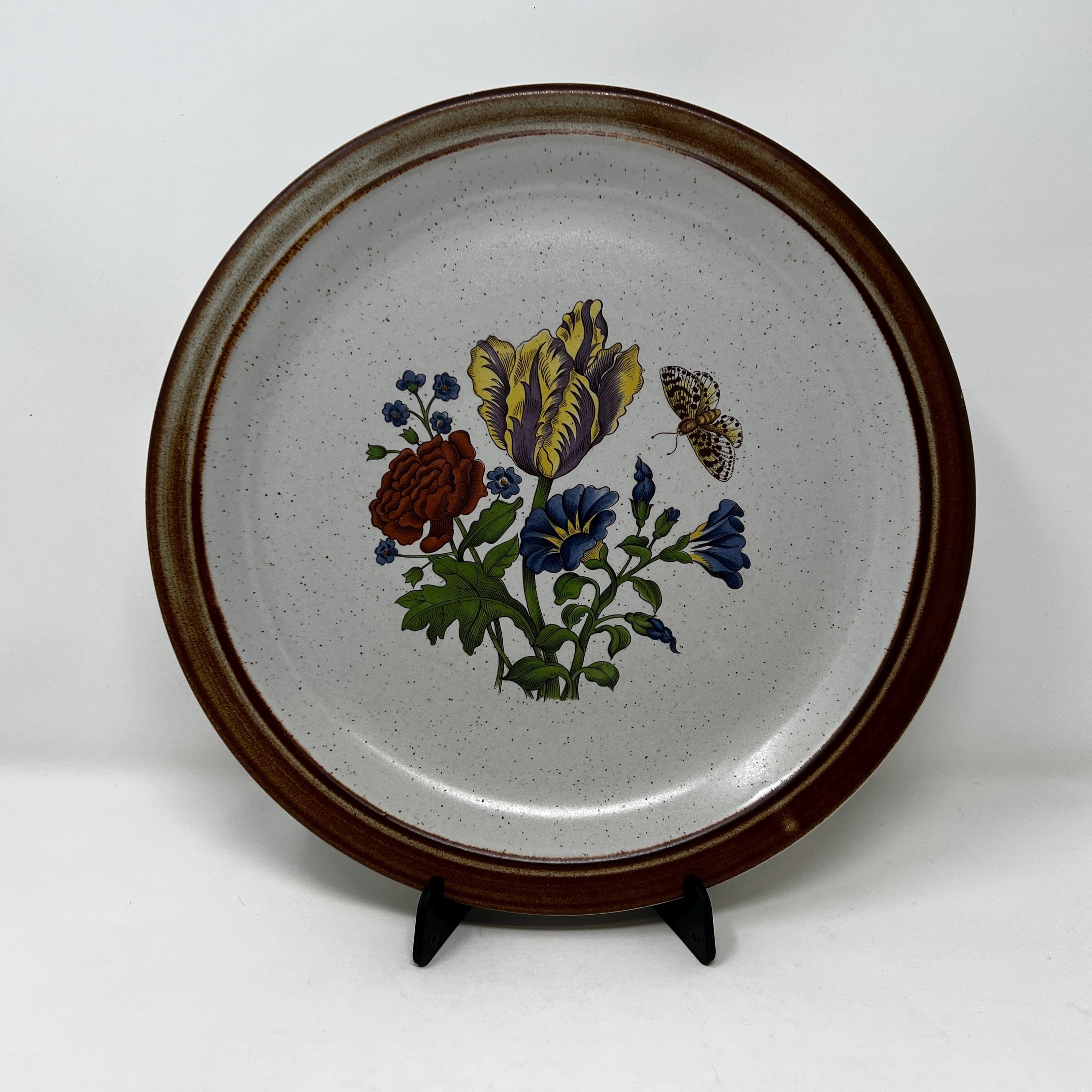 Vintage Grayshot Pottery Plate, Floral Butterfly Stoneware, Made in England