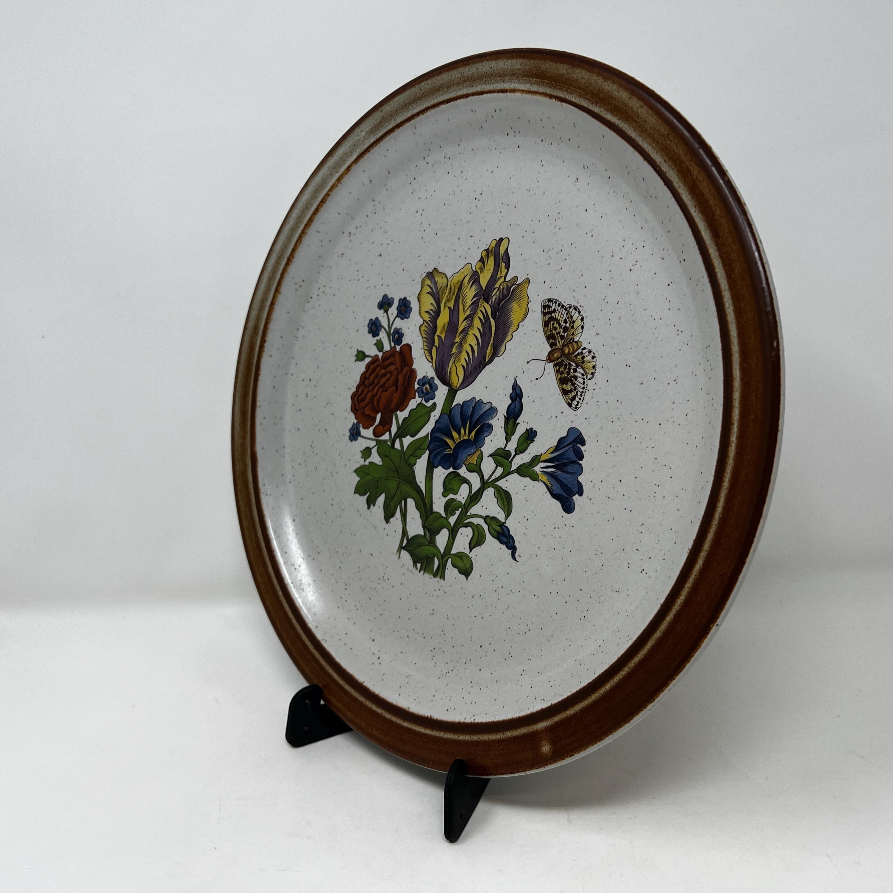 Vintage Grayshot Pottery Plate, Floral Butterfly Stoneware, Made in England
