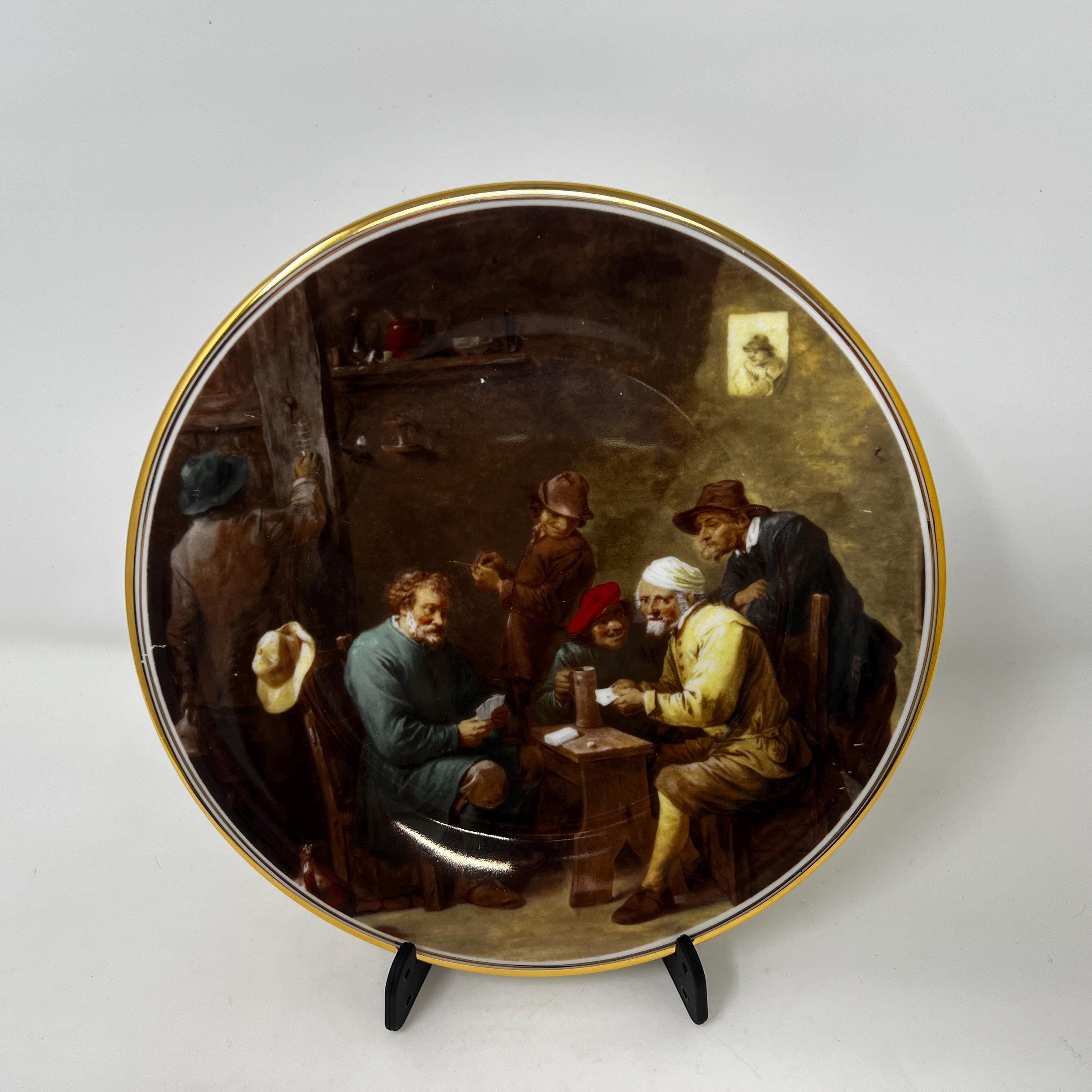 Vintage Bone China Decorative Plate, David Teniers Painting, Card Players