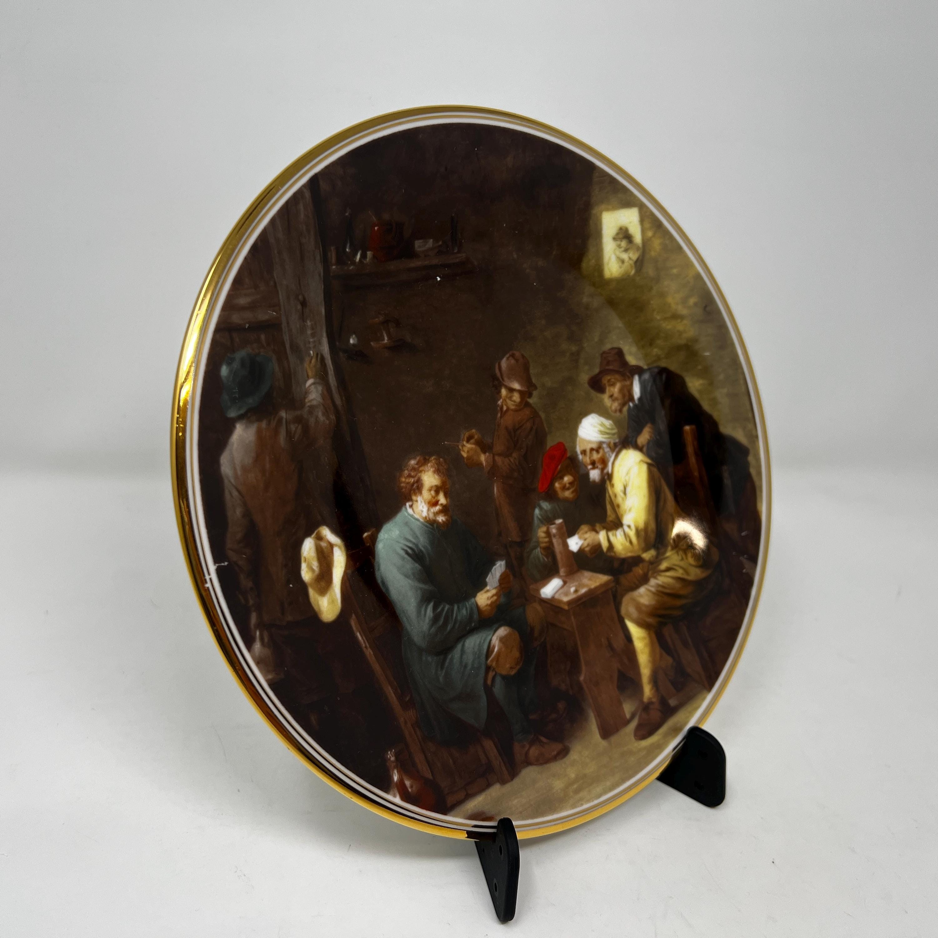 Vintage Bone China Decorative Plate, David Teniers Painting, Card Players