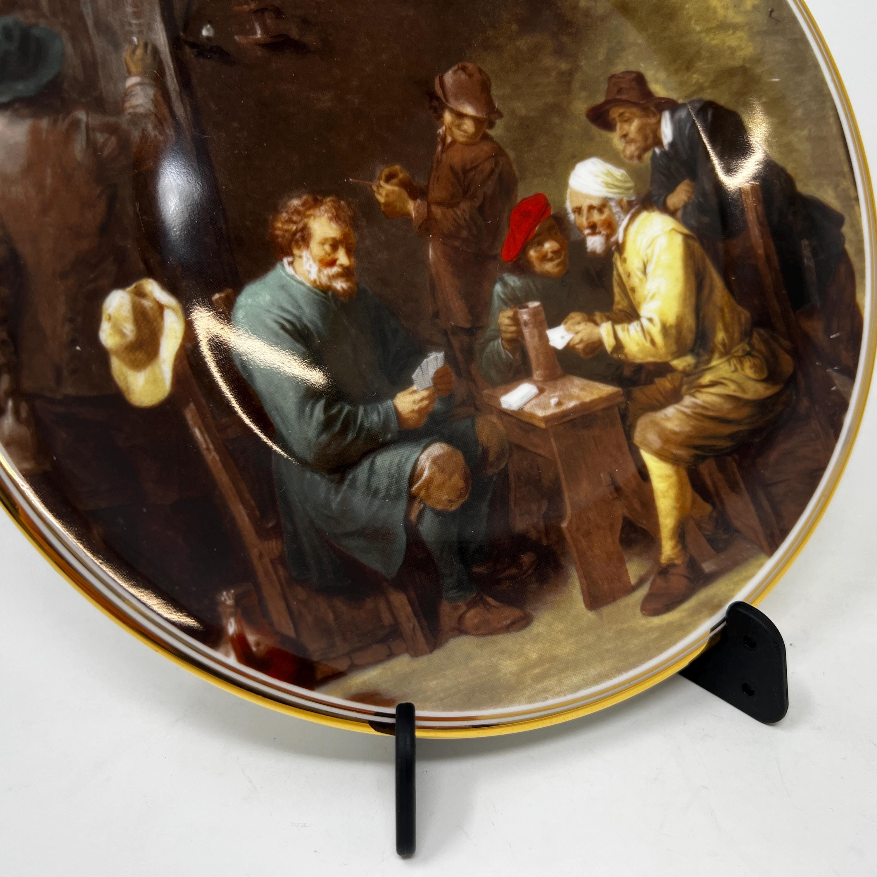 Vintage Bone China Decorative Plate, David Teniers Painting, Card Players