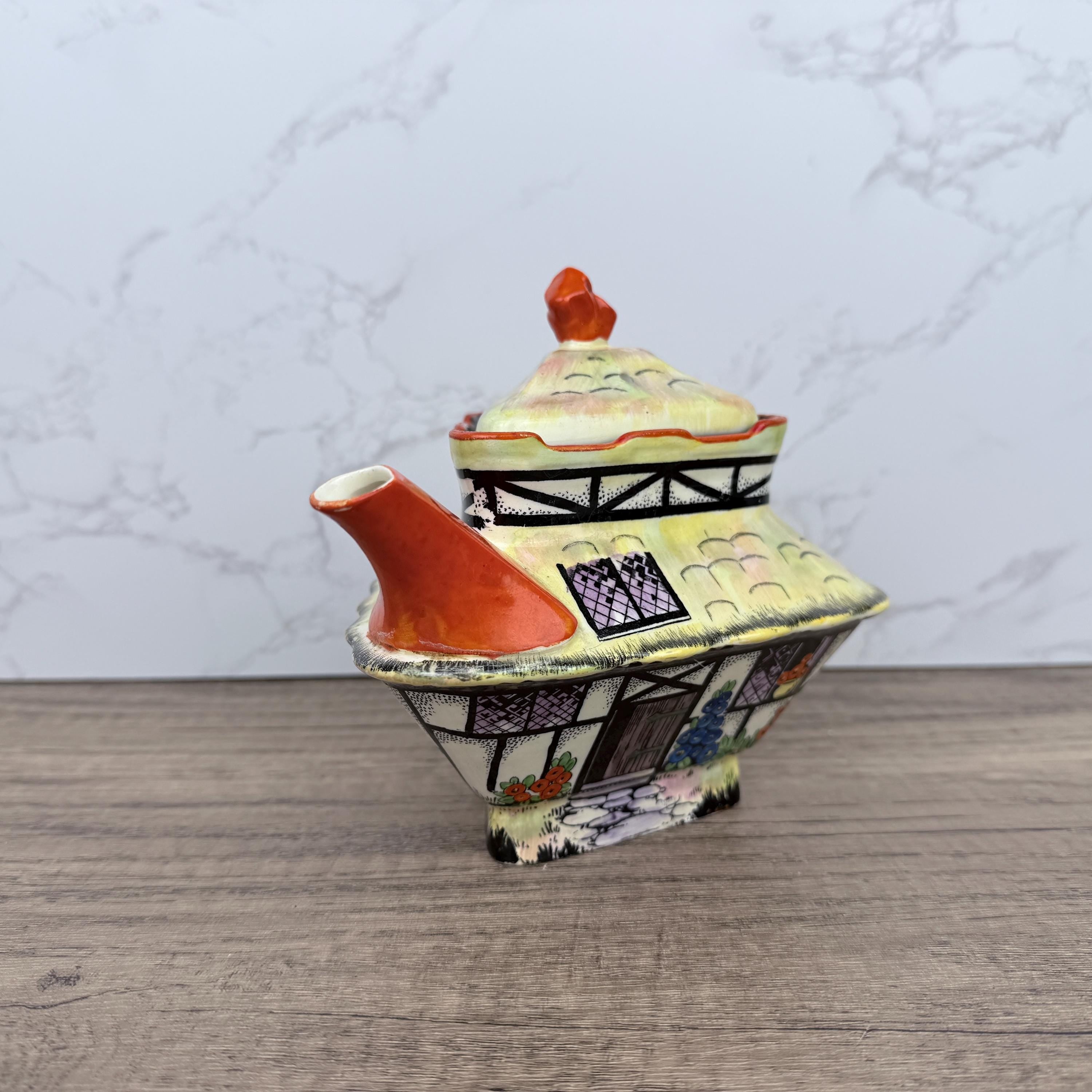 Vintage Crown Ducal Cottage Teapot, 1925 Art Deco Porcelain