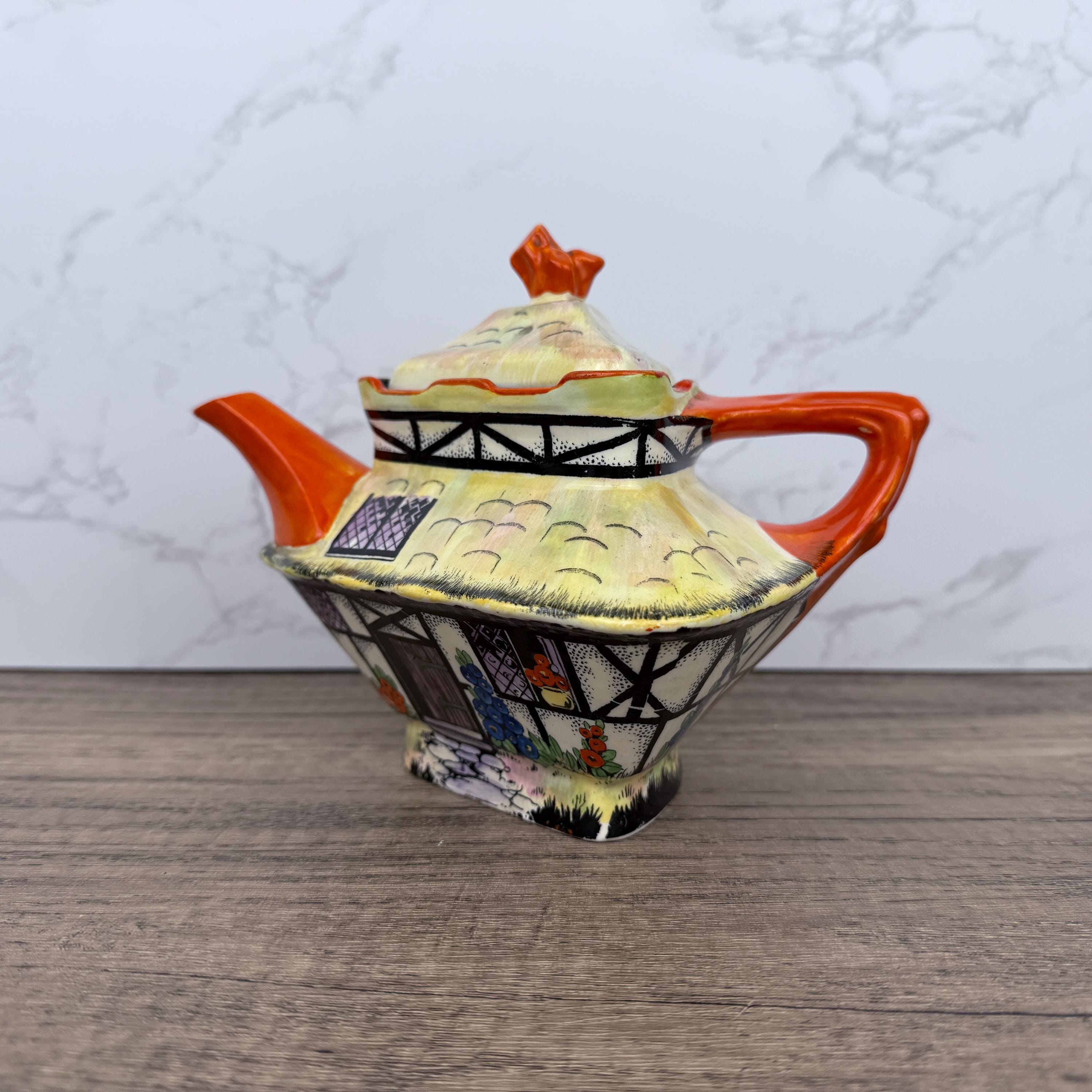 Vintage Crown Ducal Cottage Teapot, 1925 Art Deco Porcelain