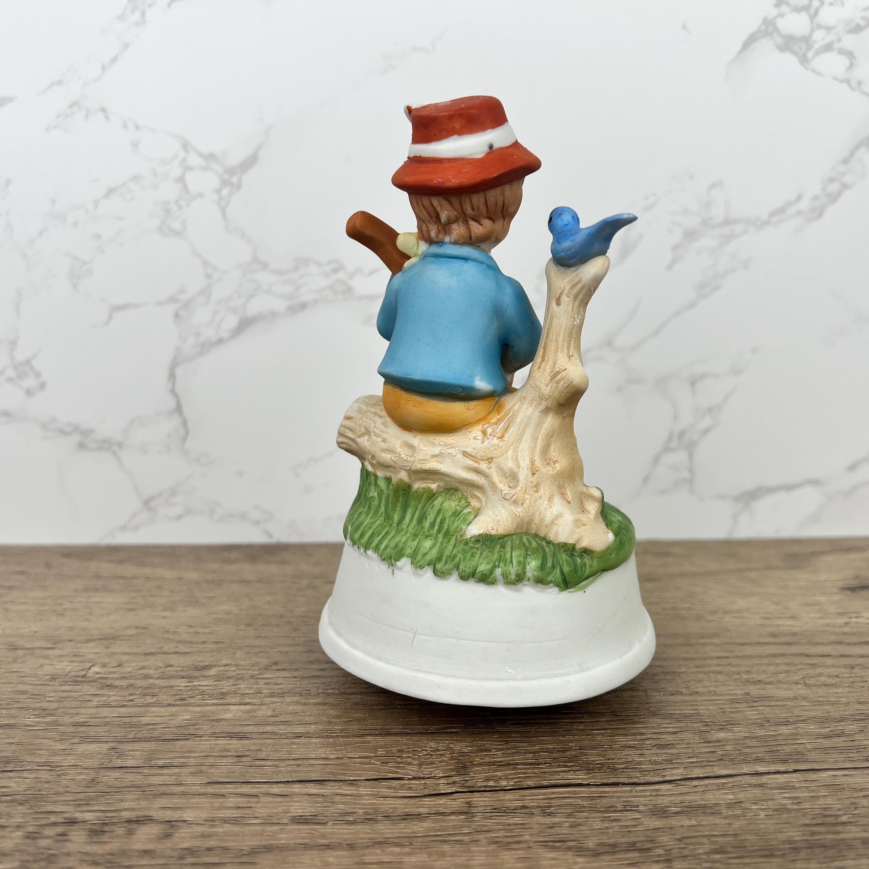 Vintage Hummel Style Porcelain Music Box Figurine, Boy with Banjo