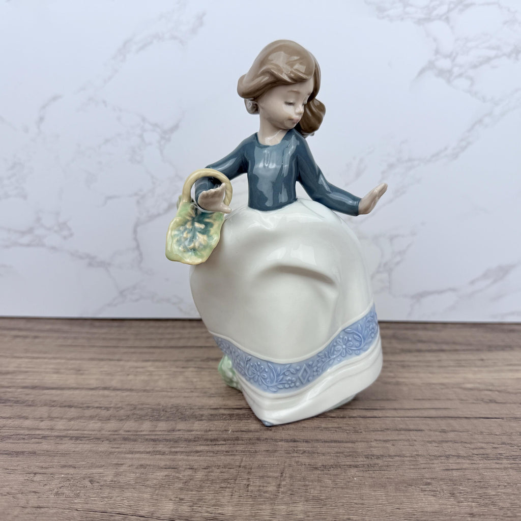 Vintage Nao Lladro Porcelain Figurine, Girl with Flower Basket, Spain