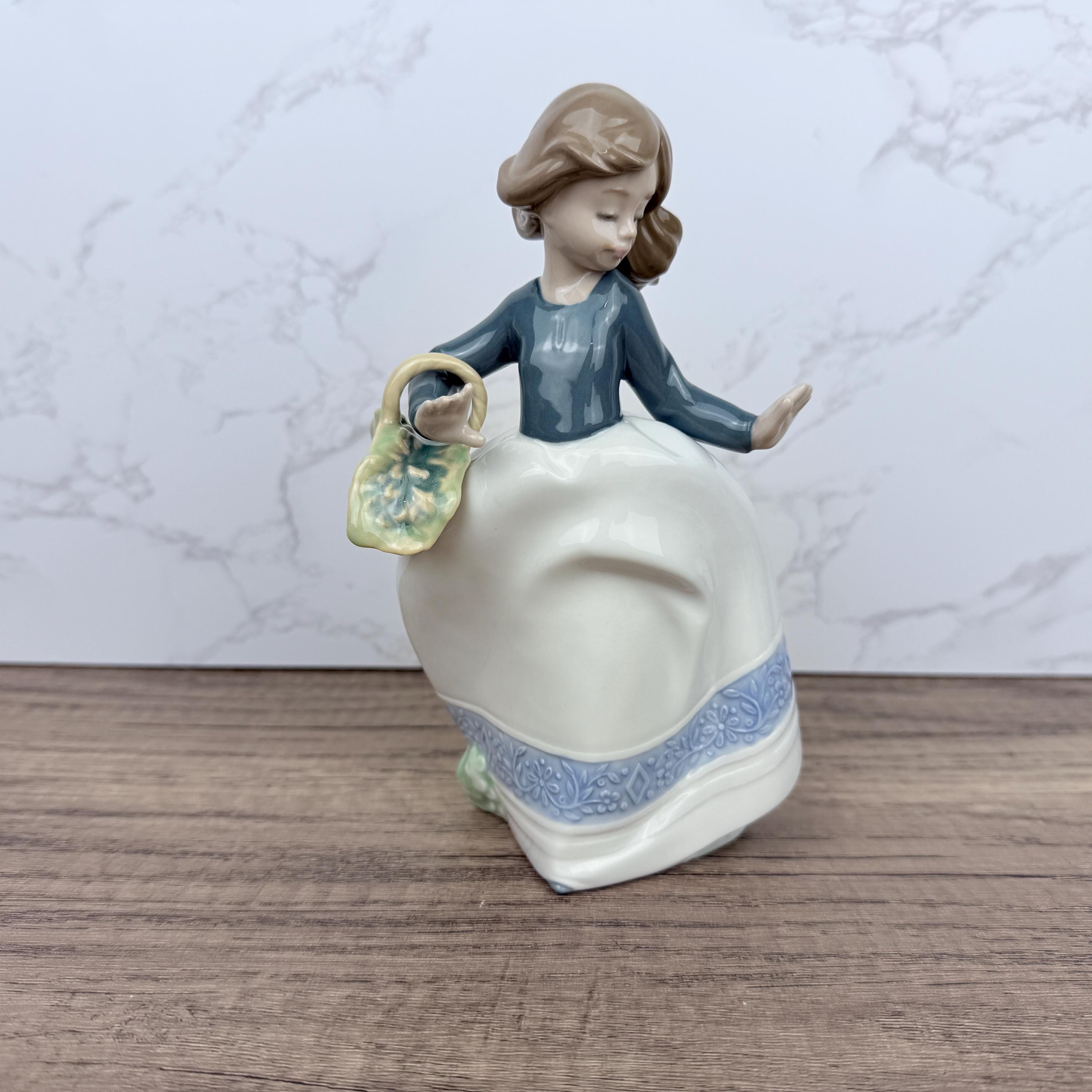Vintage Nao Lladro Porcelain Figurine, Girl with Flower Basket, Spain