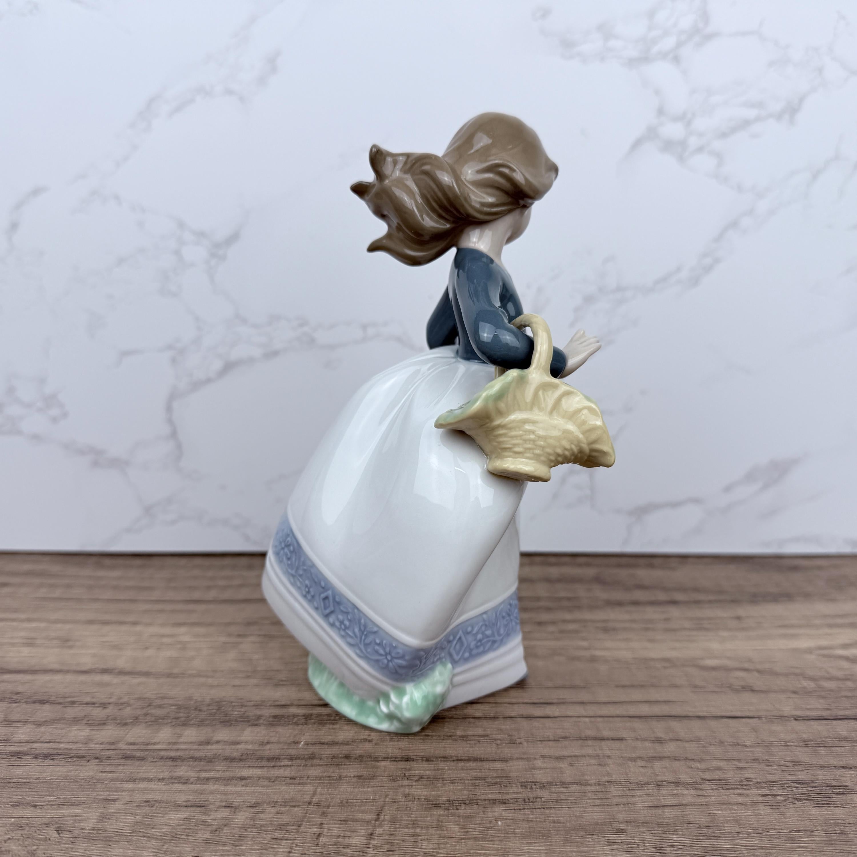 Vintage Nao Lladro Porcelain Figurine, Girl with Flower Basket, Spain