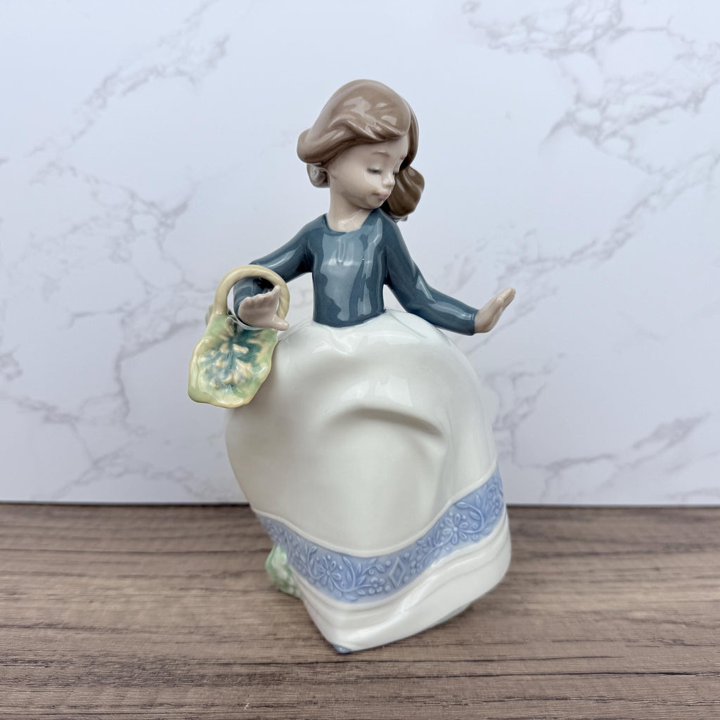 Vintage Nao Lladro Porcelain Figurine, Girl with Flower Basket, Spain