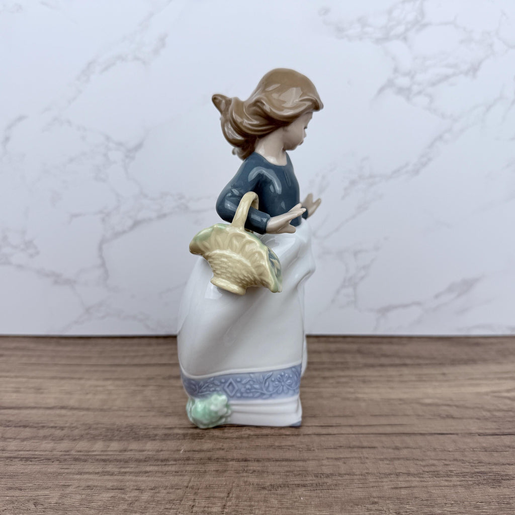 Vintage Nao Lladro Porcelain Figurine, Girl with Flower Basket, Spain