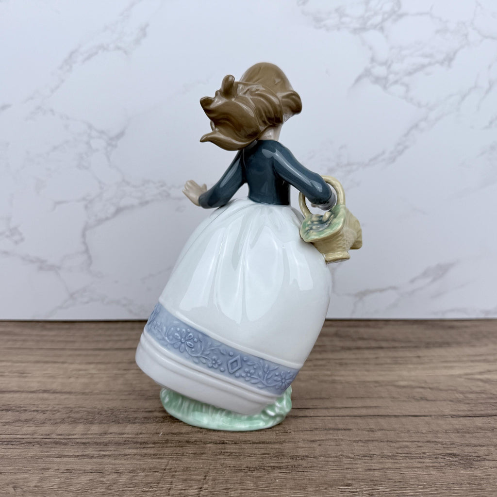 Vintage Nao Lladro Porcelain Figurine, Girl with Flower Basket, Spain