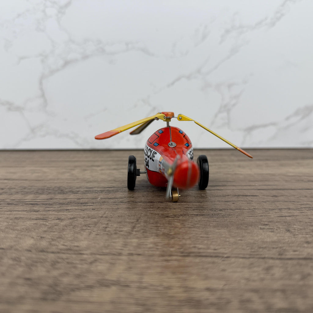 Vintage Tinplate Rescue Helicopter Toy, Retro Collectible (NO KEY)