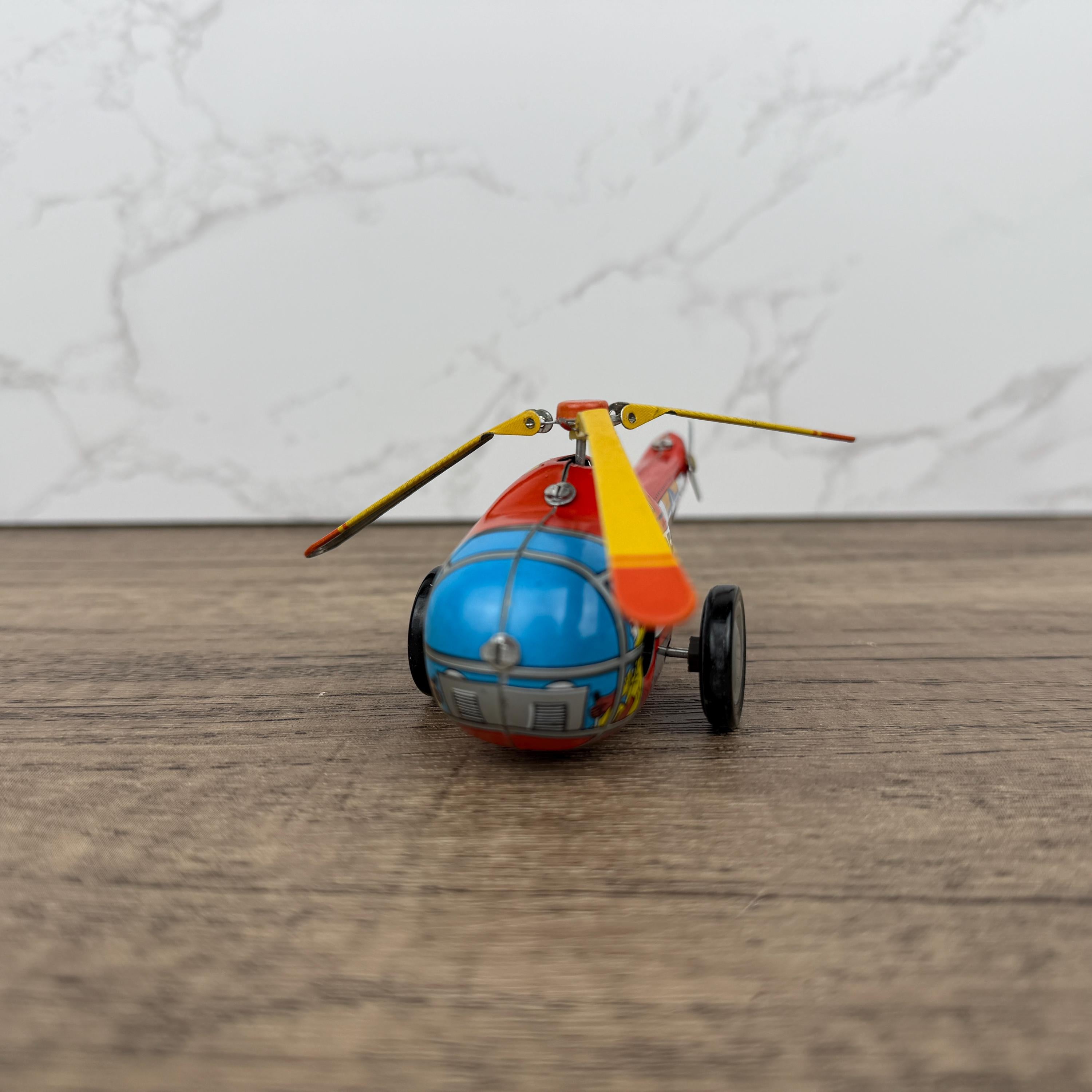 Vintage Tinplate Rescue Helicopter Toy, Retro Collectible (NO KEY)