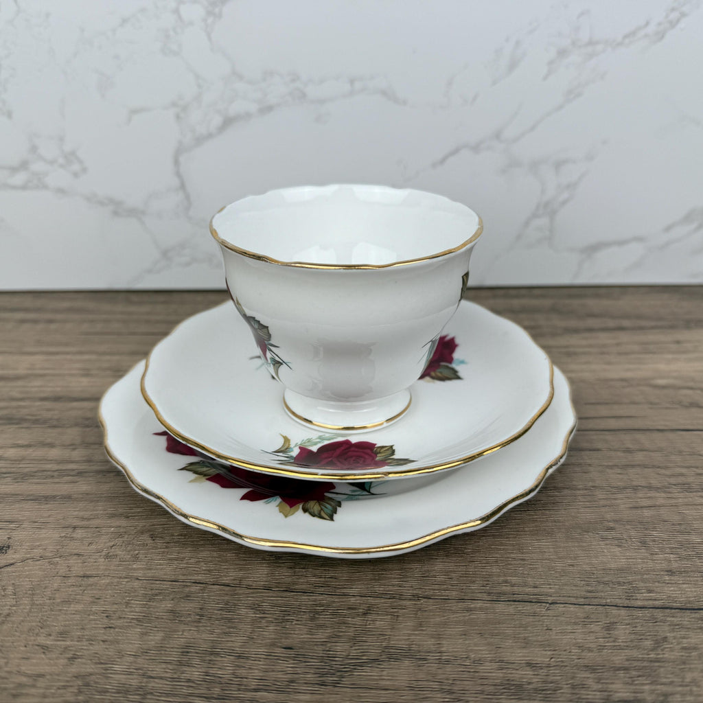 Royal Vale Bone China Tea Cup Trio, Red Rose, Made in England
