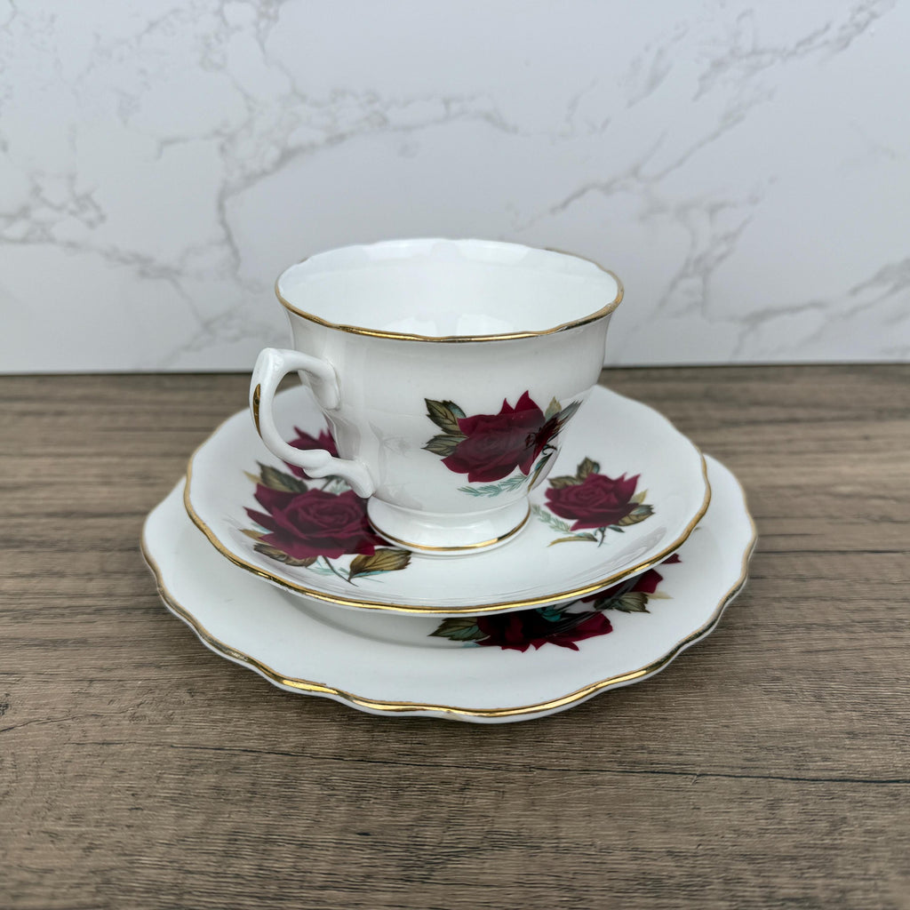 Royal Vale Bone China Tea Cup Trio, Red Rose, Made in England