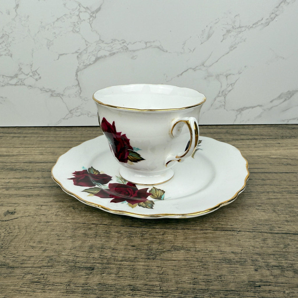 Royal Vale Red Rose Tea Cup and Side Plate, English Bone China