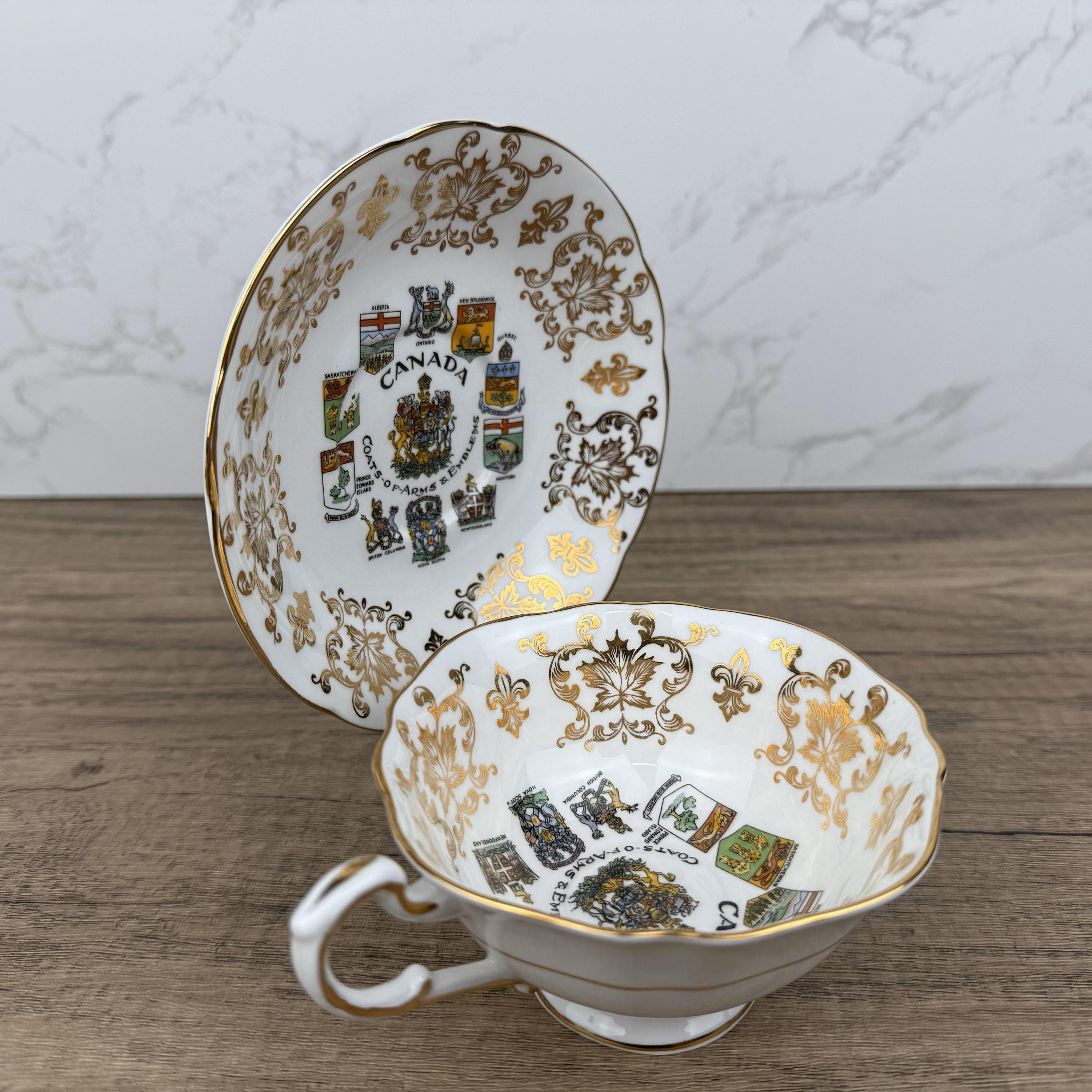 Vintage Paragon Bone China Teacup and Saucer, Canada Coat of Arms, Made in England
