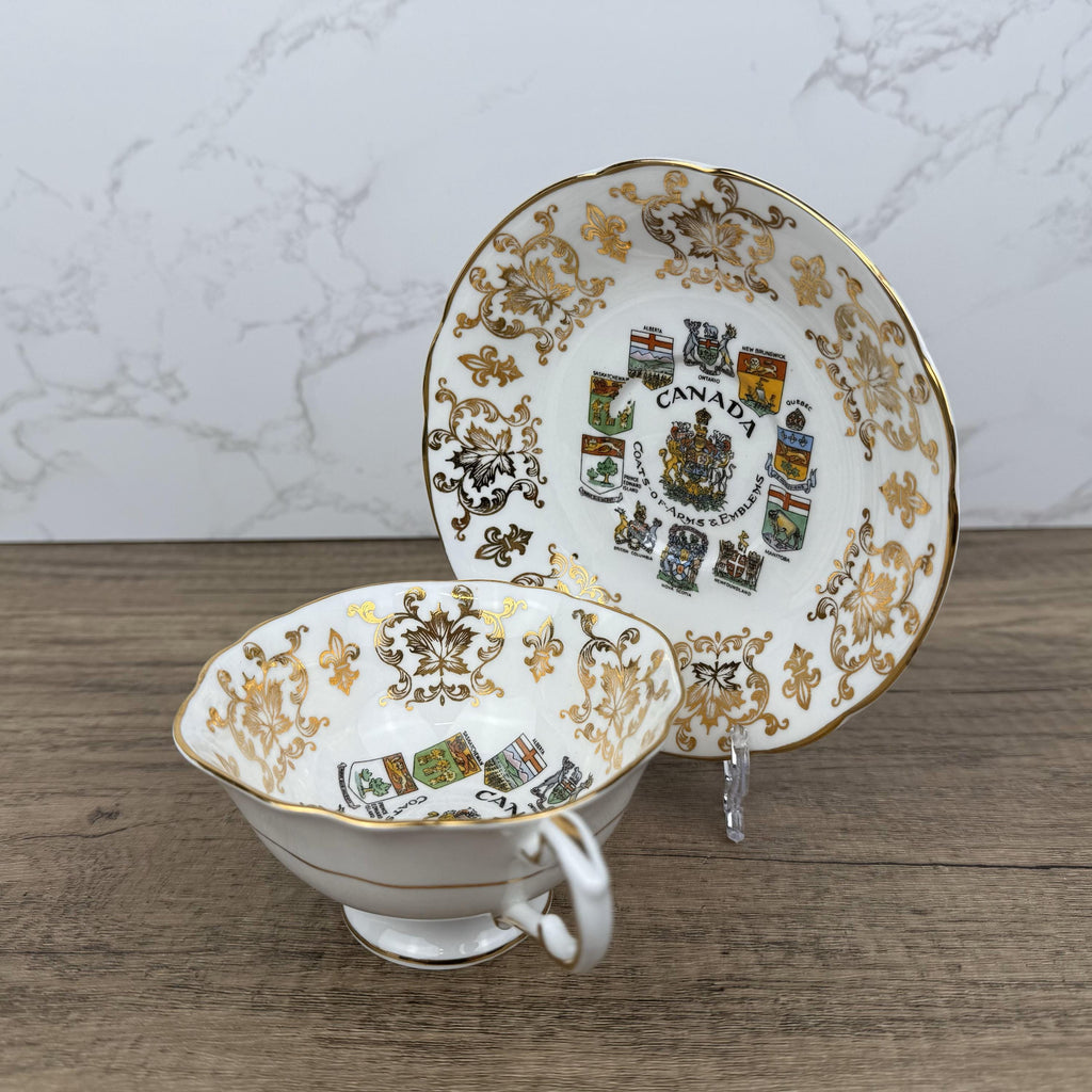 Vintage Paragon Bone China Teacup and Saucer, Canada Coat of Arms, Made in England
