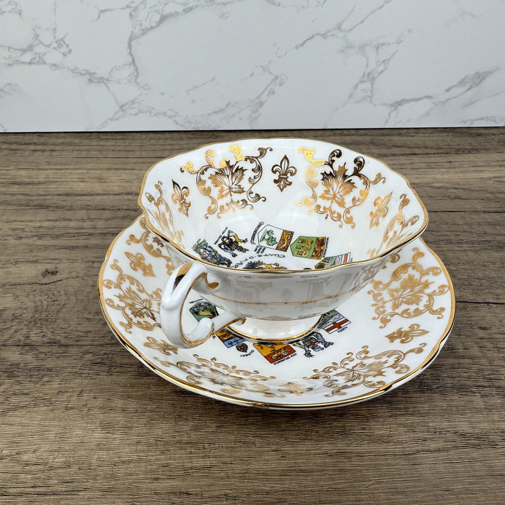 Vintage Paragon Bone China Teacup and Saucer, Canada Coat of Arms, Made in England
